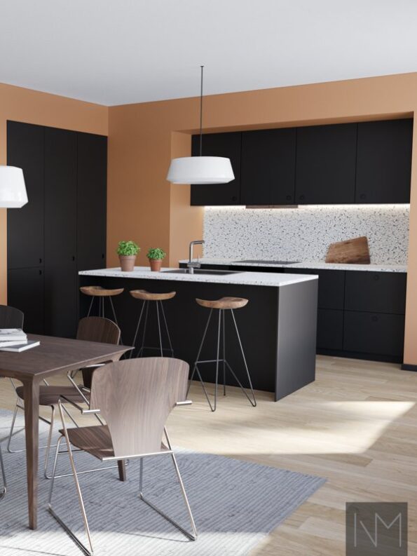 Küchenfronten im Design Soft Matte Circle. Farbe Schwarz.