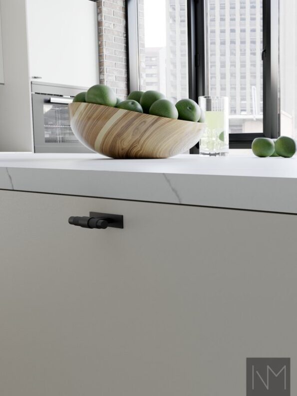 Türen für Küchen und Kleiderschränke im Design Pure Linoleum Basic. Farbe 4176 Pilz mit schwarzem HDF.