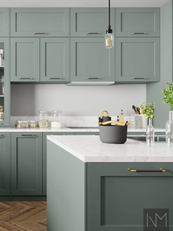 Türen für Küche im klassischen Stil. Farbe Green Smoke Farrow&Ball.