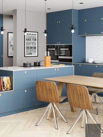 Küchentüren im Linoleum Circle Design. Farbe 4179 Smokey Blue.