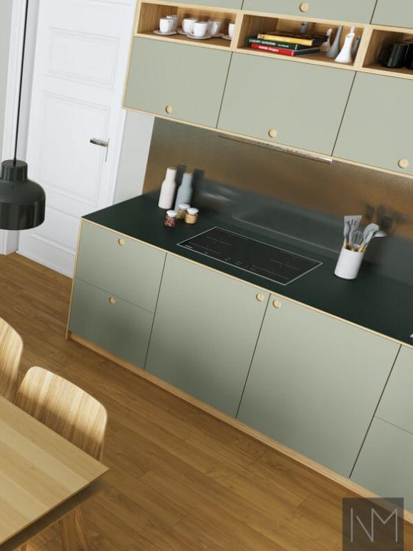 Küchentüren im Linoleum Circle Design. Farbe 4184 Olive.