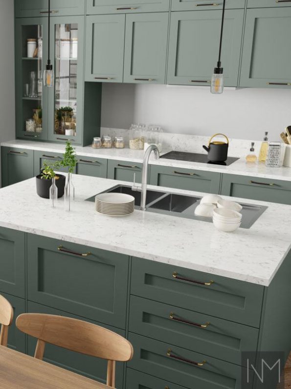 Küchenfronten im klassischen Design. Farbe Green Smoke Farrow&Ball.