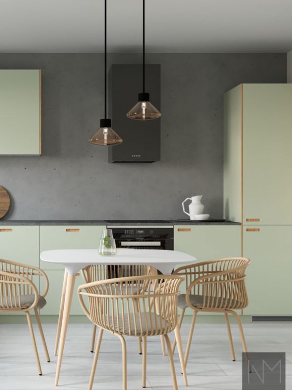 Küchenfronten im Linoleum Exit Design. Farbe Pistachio..