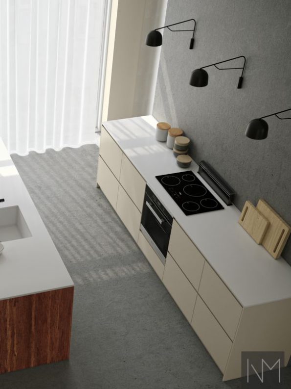 Küchenfronten in Bambus + Instyle Design in Mocca und Instyle Design in Jotun Smooth White.