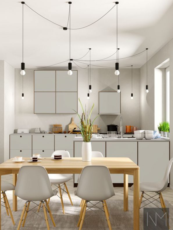 Küchenfronten in Linoleum Circle- und Basic-Design . Linoleum Farbe 4175 Pebble, Eiche gebeizt in der Farbe Walnut.