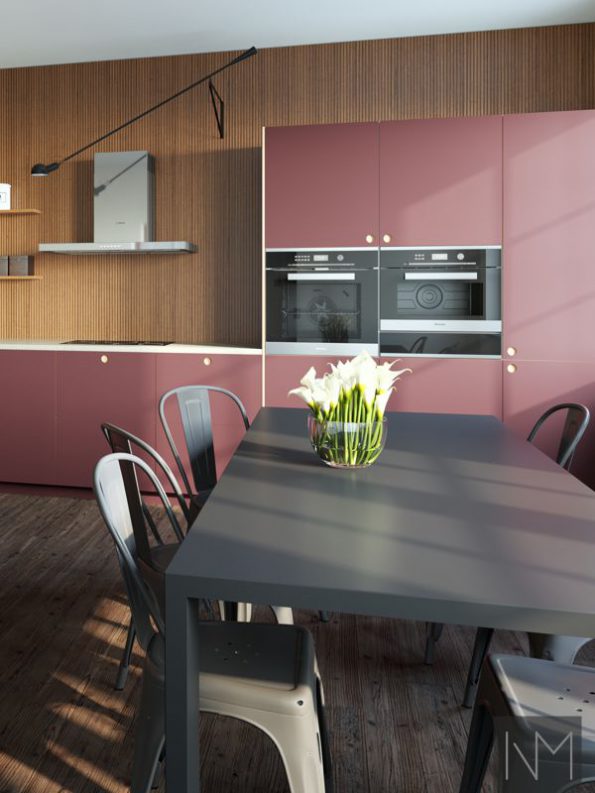 Küchentüren im Linoleum Circle Design, Farbe Burgundy.
