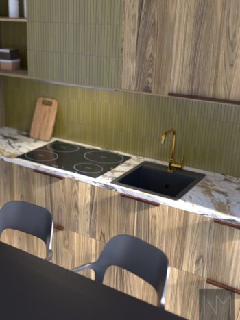 Frentes de cocina en nogal. laca transparente