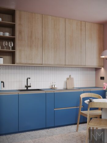 Frentes de cocina en Linoleum Instyle en Midnight Blue 4181 y Oak Instyle en roble con revestimiento transparente
