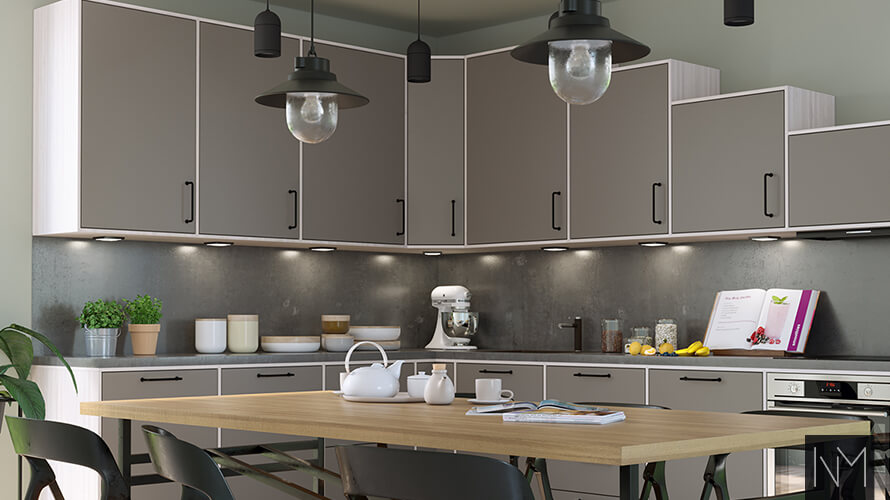 Mesa de cocina con iluminación.