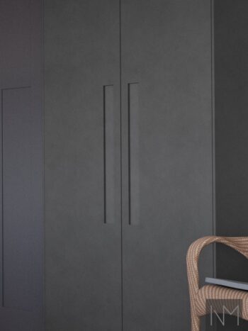 Fronts for kitchen and wardrobe in Pure Ontime design. HDF color grey.