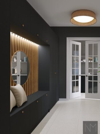 Wardrobe doors in Pure Basic design. Black HDF and Qvist knobs.