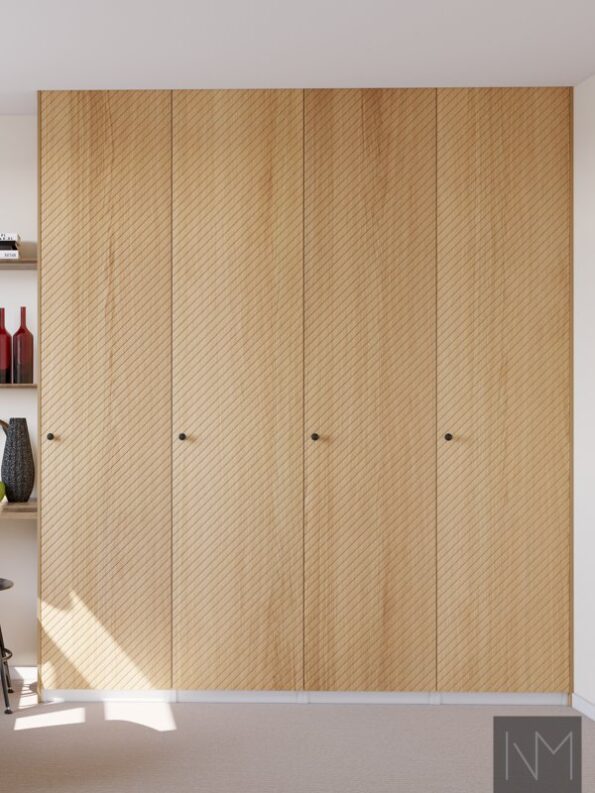 Wardrobe doors in Nordic Wonder design. Clear coated oak with Ball knobs