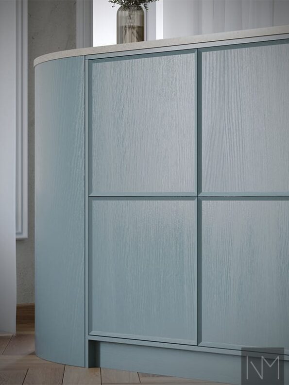 Metod Enigma fronts painted in Farrow and ball Hazy NO. CC6. Plate knobs.