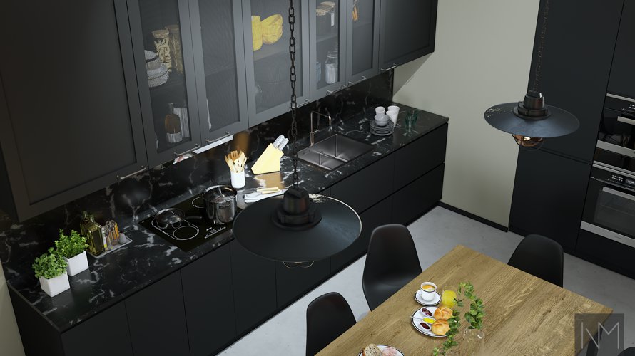 Classical elegance with IKEA black cabinet doors
