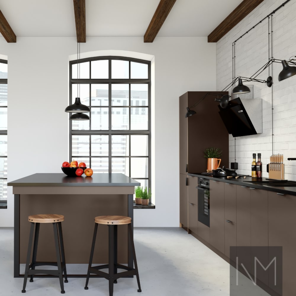 Industrial kitchen island with seating