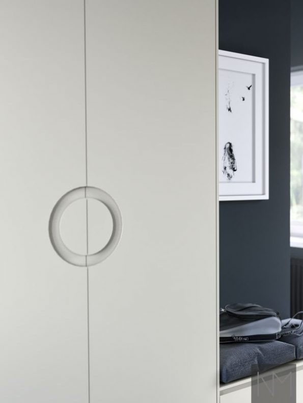 Doors for PAX wardrobe in Moon design. Colour Jotun 8470 Smooth White. .
