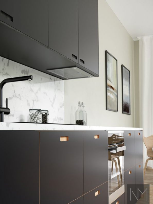 Fronts for kitchen in Linoleum Exit design. Colour 4166 Charcoal.