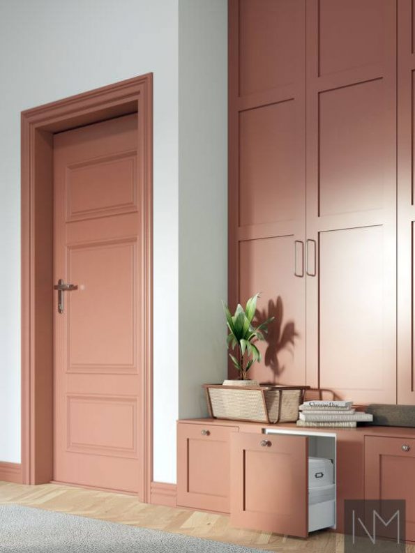 PAX wardrobe doors and Metod cupboard fronts in Classic Style design. Jotun Grounded Red 20144. Handles Castle