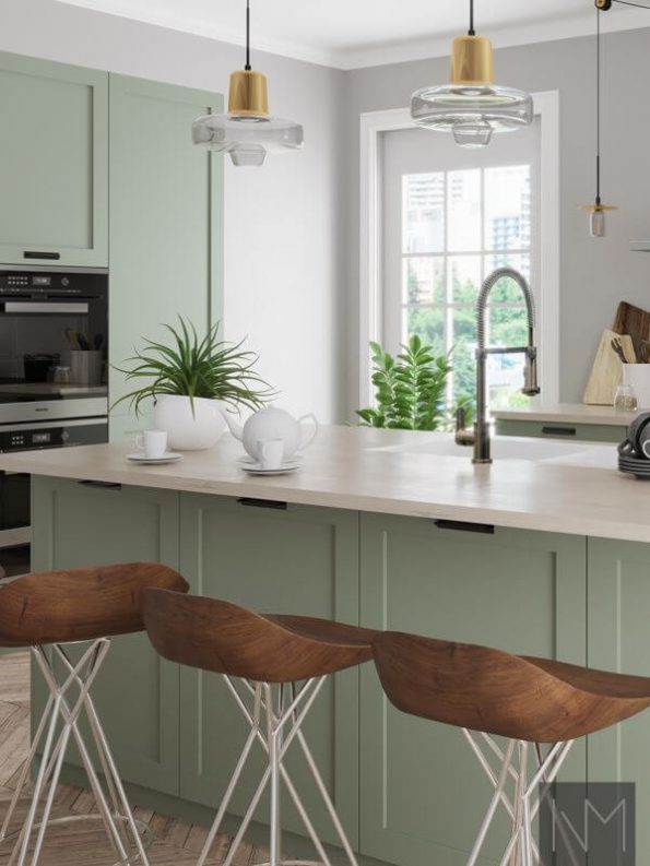 Kitchen fronts in classic style design in ANTIQUE GREEN 7629. NCS 4708-G34Y