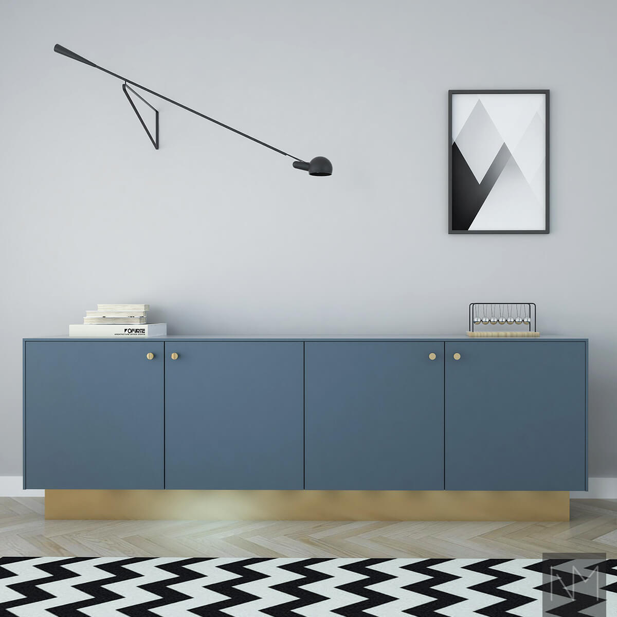 IKEA Besta sideboard in Basic design. Colour INDUSTRIAL BLUE 5455 or NCS 6416-B02G.