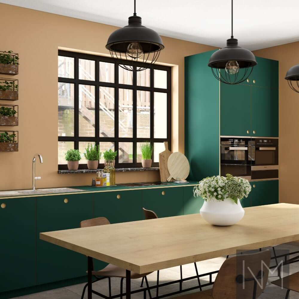 Porte cucina in design Linoleum Circle, colore Conifer.