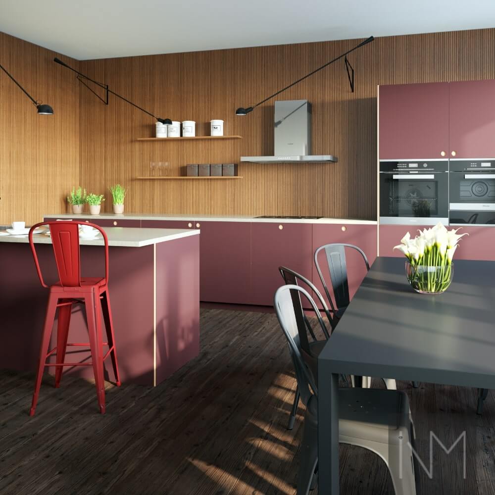 Ante per cucina in design Linoleum Circle, colore Borgogna.