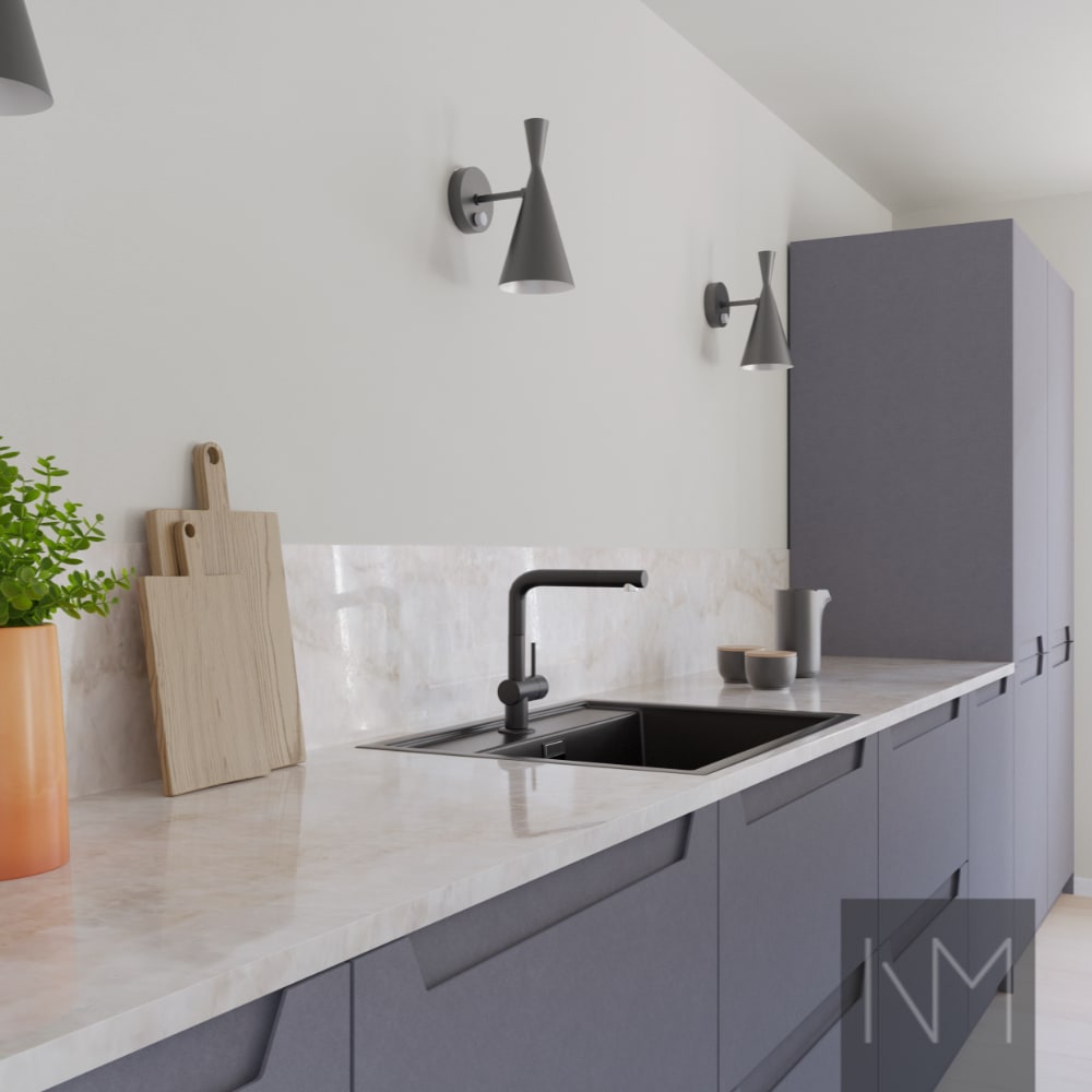 Kjøkkenfronter i Pure Elegance design. HDF-farge lys grå.