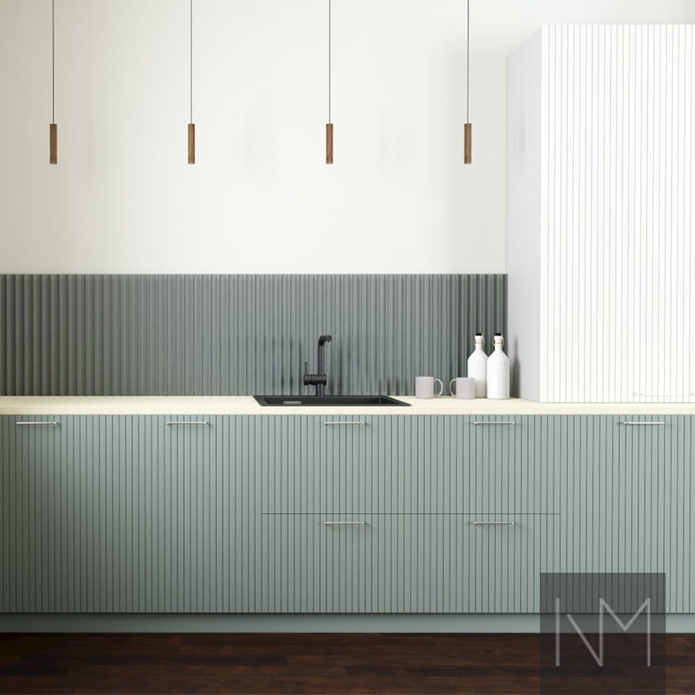 Ante cucina in design Skyline. Colore Jotun 6378 Iconic e 1624 Chi. Maniglie in design Bolmen.