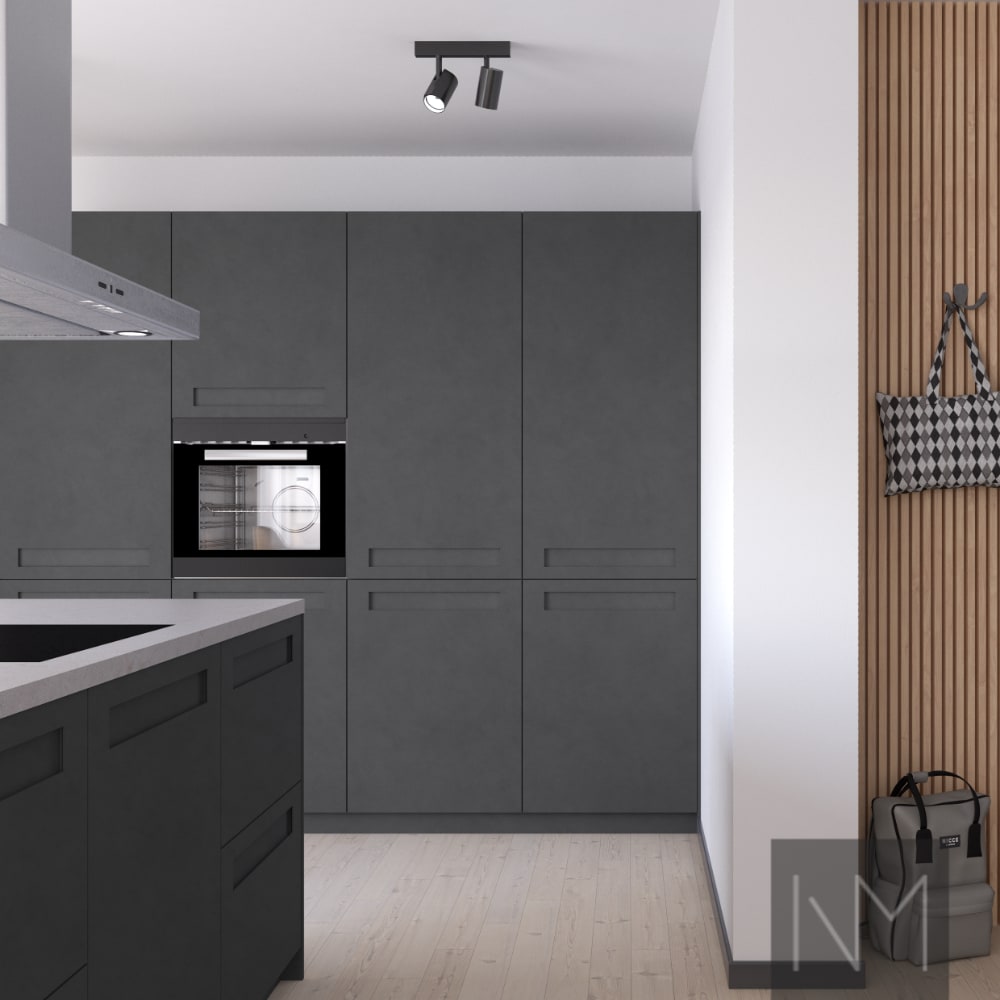 Fronte til køkken og garderobe i Pure Ontime design. HDF-farve grå.