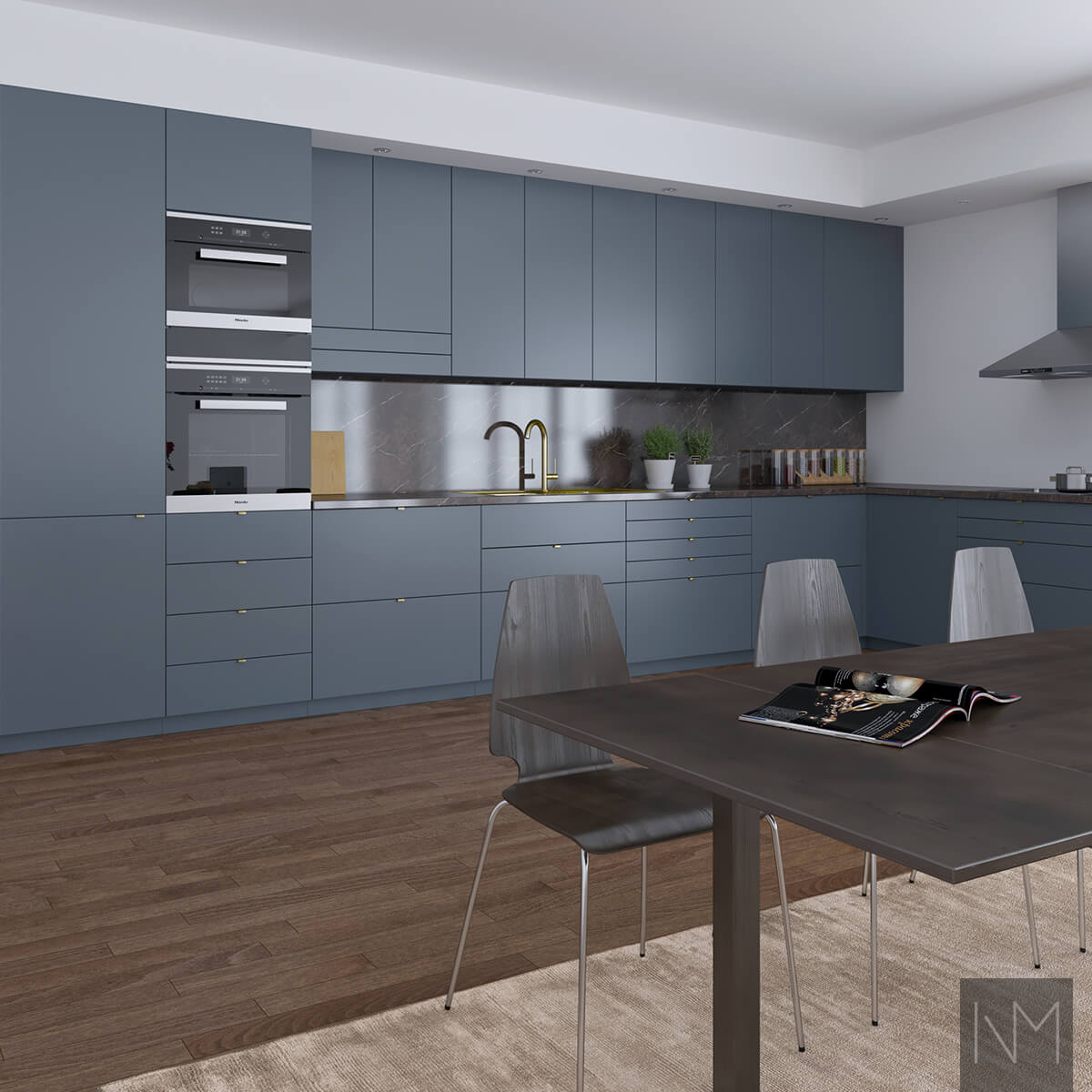 IKEA Metod or Faktum kitchen Basic. Colour NCS S7010-R90B or Jotun Deco Blue 4477.