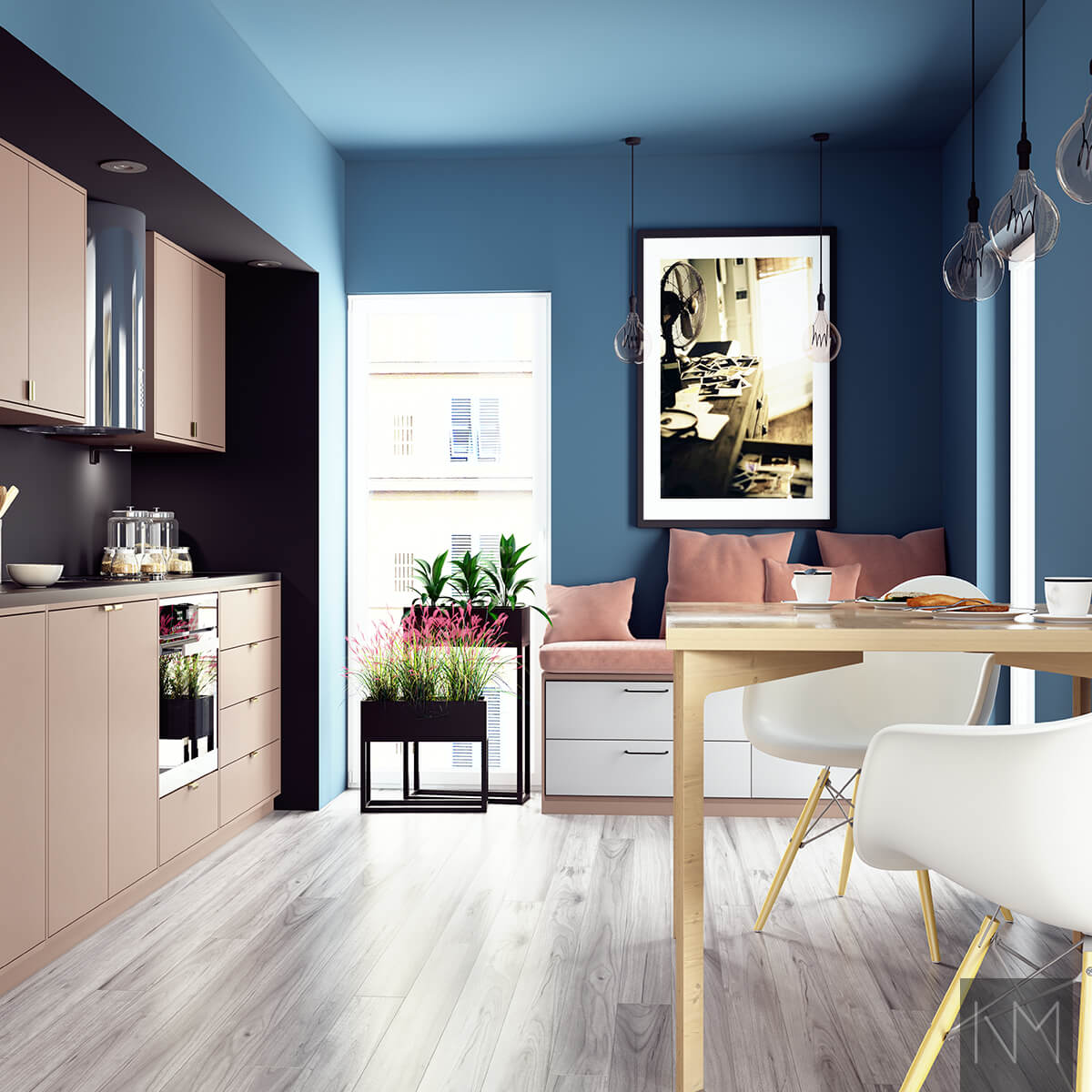 IKEA Metod or Faktum kitchen Basic. Colour NCS S3010-Y50R or Jotun Senses 2024. Inframe style.