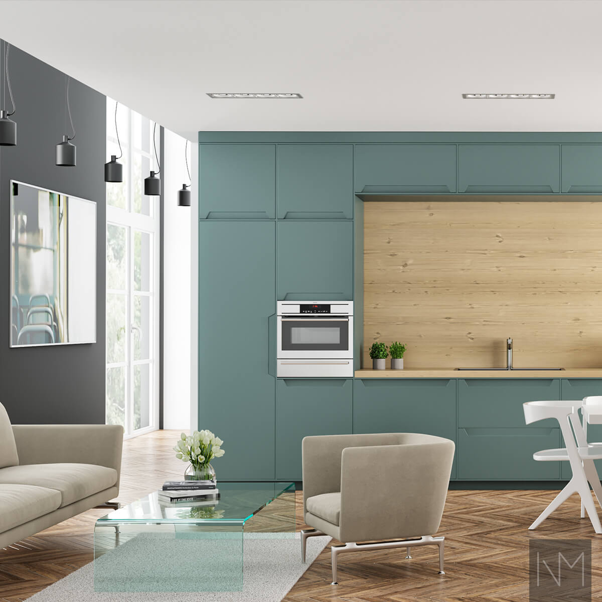 Kjøkkenfronter i design Elegance. Farge NCS 6713-B34G.