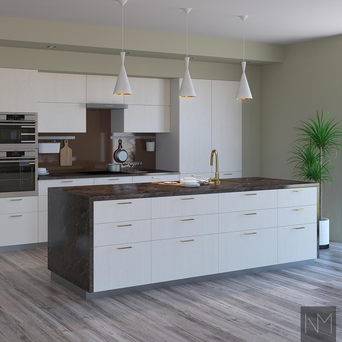 Fronts for Metod kitchen in Nordic Ash design. White - stained. Handle Bridge in brass