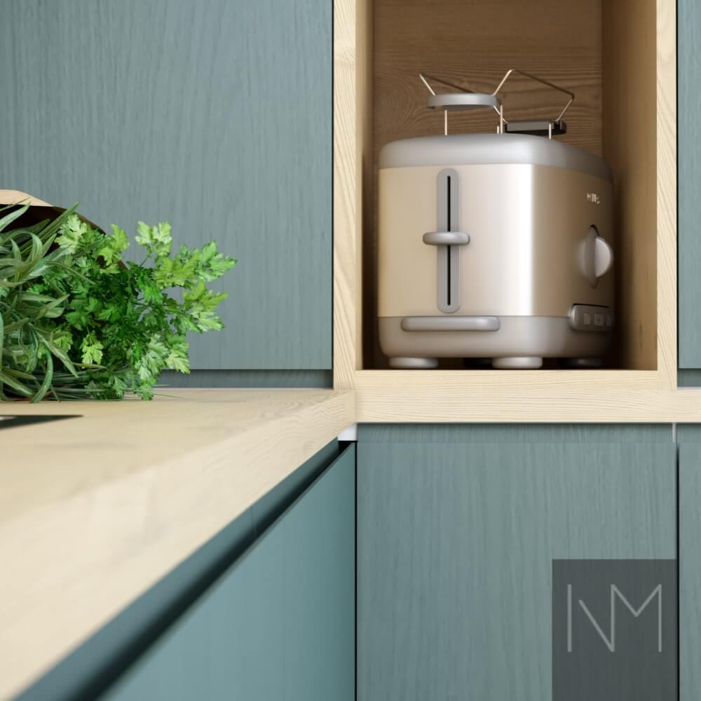 Fronts for Metod kitchen in Nordic+ Instyle Ash design. Colour NCS 5412-B36G
