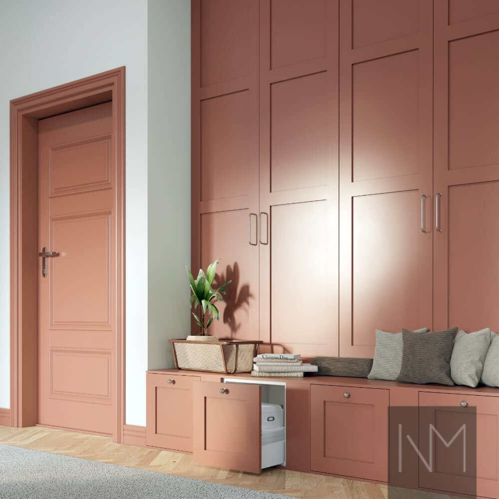 PAX wardrobe doors and Metod cupboard fronts in Classic Style design. Jotun Grounded Red 20144. Handles Castle