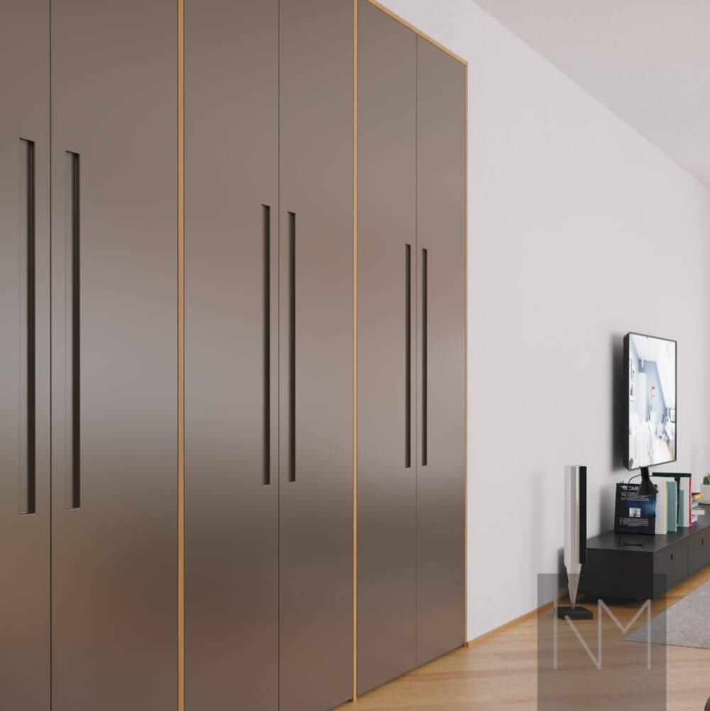 Doors for PAX wardrobe. Ontime design. Colour NCS S7502-Y or Jotun Exterior 1434. Inframe style.