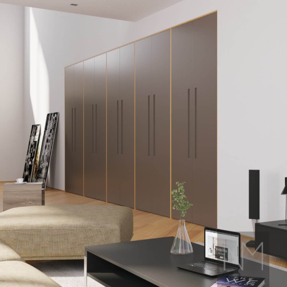 Doors for PAX wardrobe. Ontime design. Colour NCS S7502-Y or Jotun Exterior 1434. Inframe style
