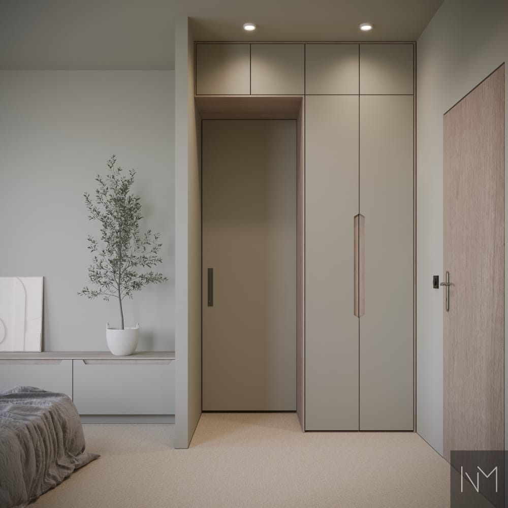 Garderobefronter i Linoleum Elegance. Farge 4177 Vapour og beis B-white.