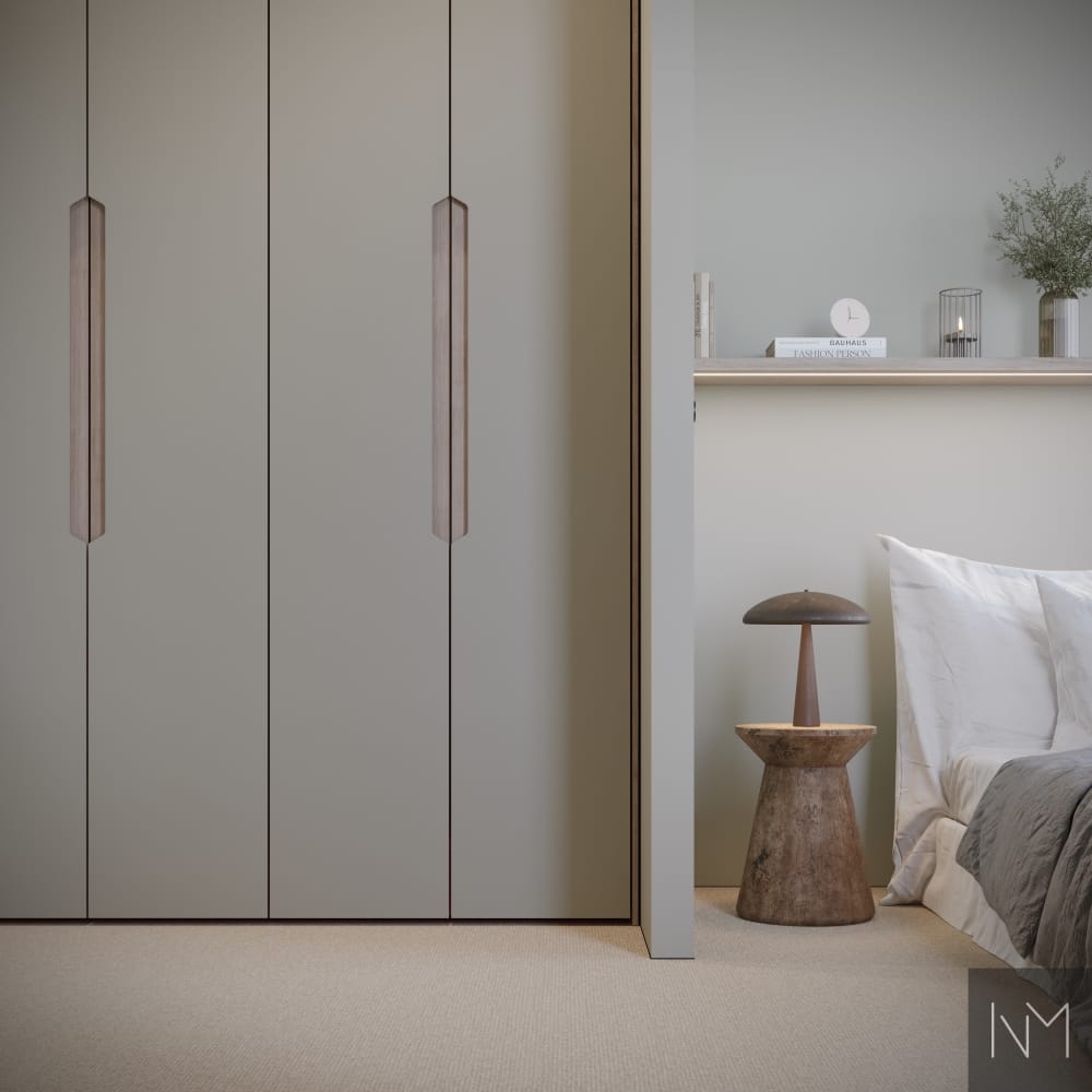 Fronter til garderobe i Linoleum Elegance. Farge 4177 Vapour og beis B-white.