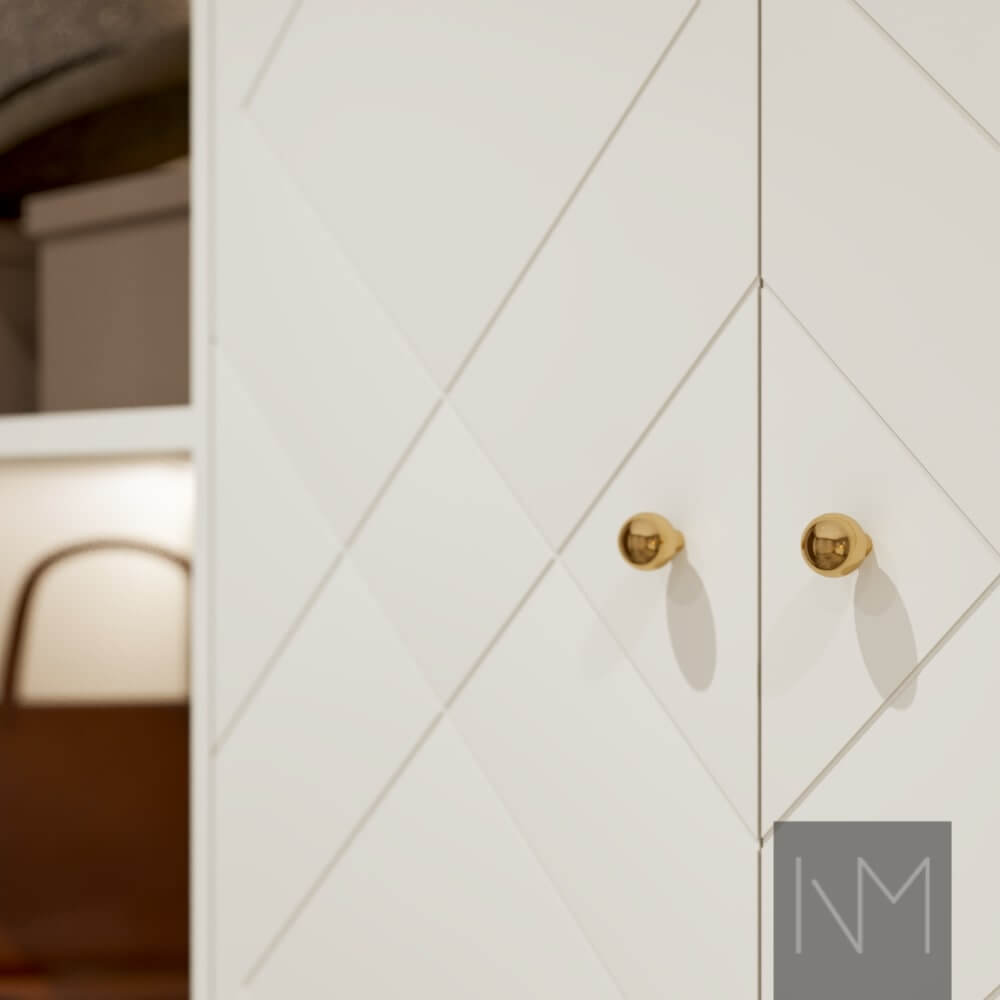 Wardrobe doors for PAX in Diamond design. Colour Jotun 12078 Comfort Grey.
