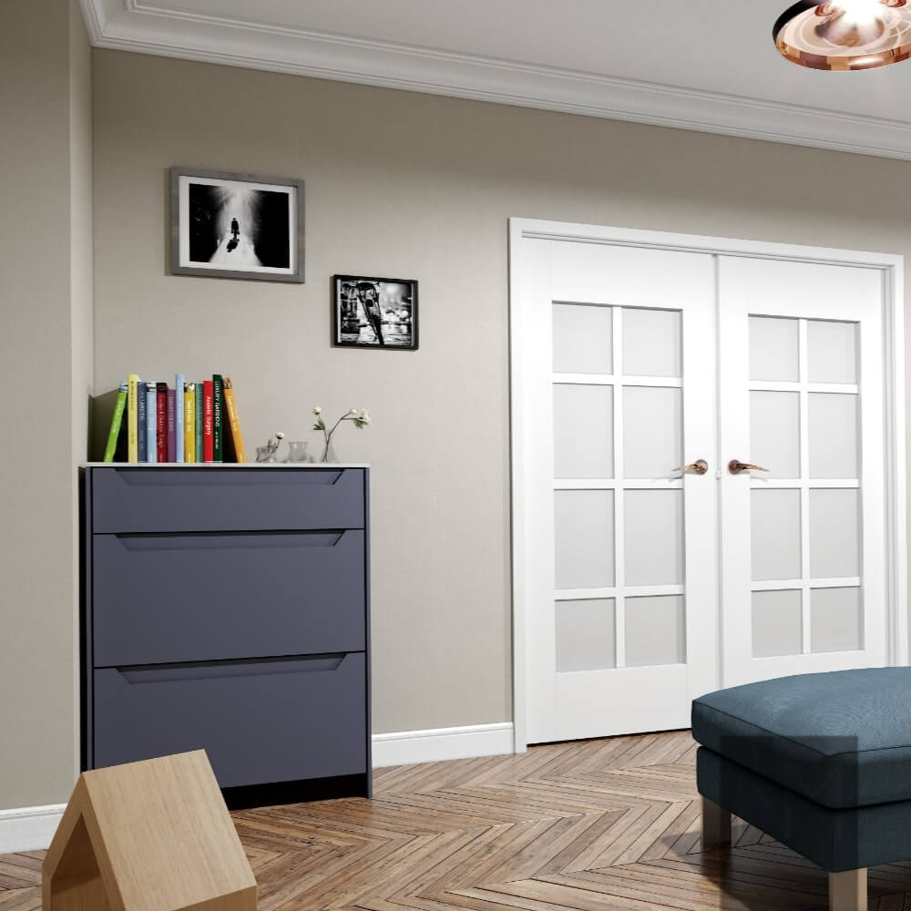 Wardrobe doors for PAX in Empire design. Colour Hule NCS S7010-R70B