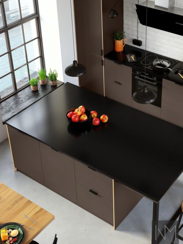 Keukendeuren in Linoleum Basic, kleur Mauve. Handgreep Prince Max zwart mat (1)