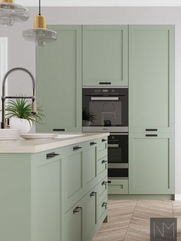 Kjøkkenfronter i classic style design i fargen ANTIQUE GREEN 7629. NCS 4708-G34Y
