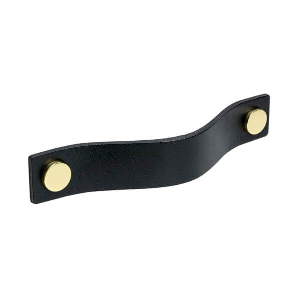 black leather handle for draws with gold fixing