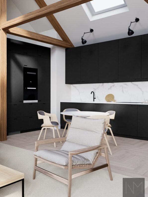 Kitchen and wardrobe doors in Pure Exit design. HDF color black