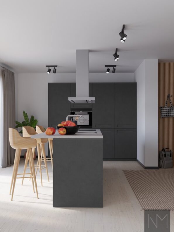 Kitchen and wardrobe fronts in Pure Ontime design. HDF color grey