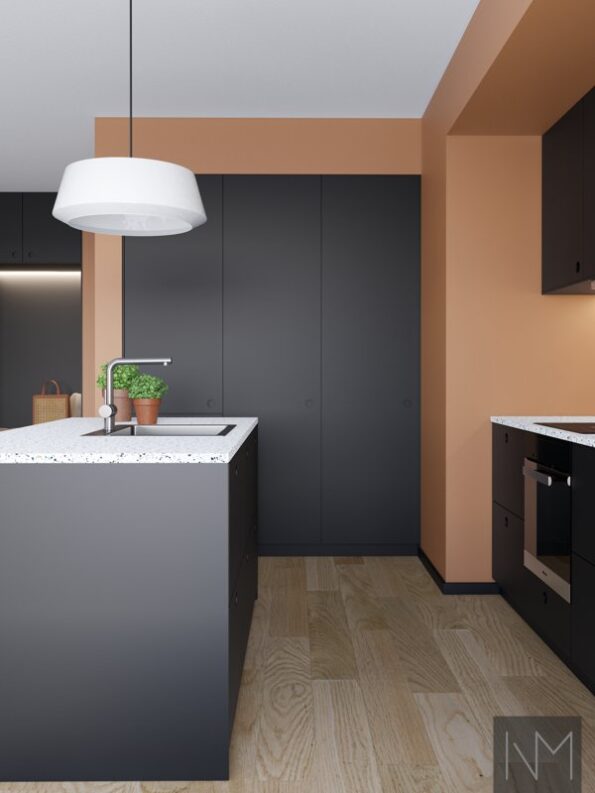 Ikea kitchen replacement fronts in Soft Matte Circle design. Color black.