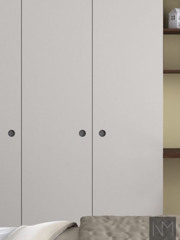 Pure Linoleum Circle wardrobe doors. Linoleum color 4175 Pebble, with grey HDF