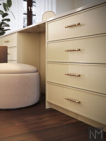 Frameline fronts in Jotun 12077 Sheer Grey. Handles Wood