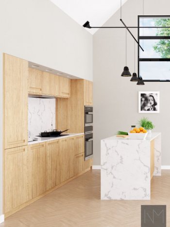 wooden and marble kitchen